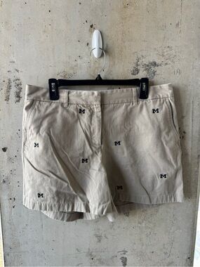 University of Michigan Beige Embroidered 'M' Cotton Shorts